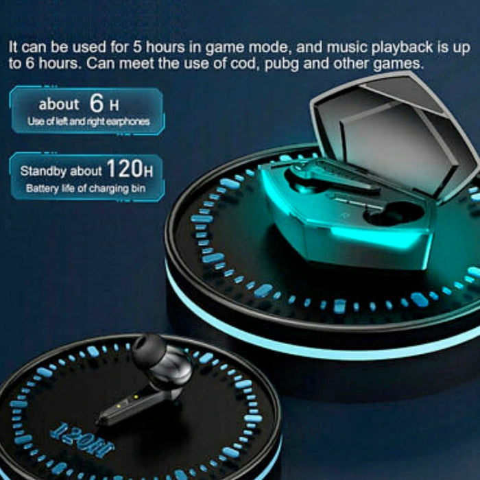 Dragon Wireless Stereo Gaming Earbuds with Active Noise Cancellation: black, dark teal wireless earbuds with charging case, f