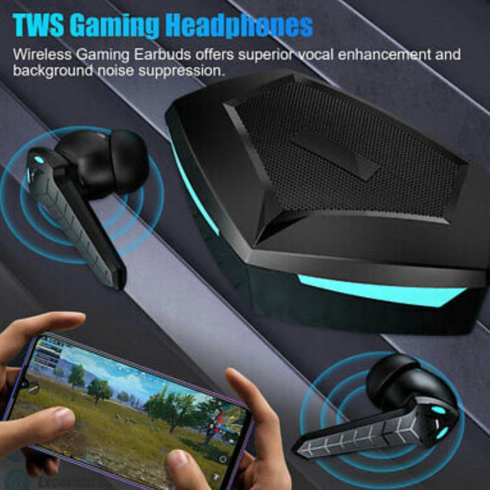 Dragon Wireless Stereo Gaming Earbuds with Active Noise Cancellation: black, dark teal wireless earbuds with charging case, f