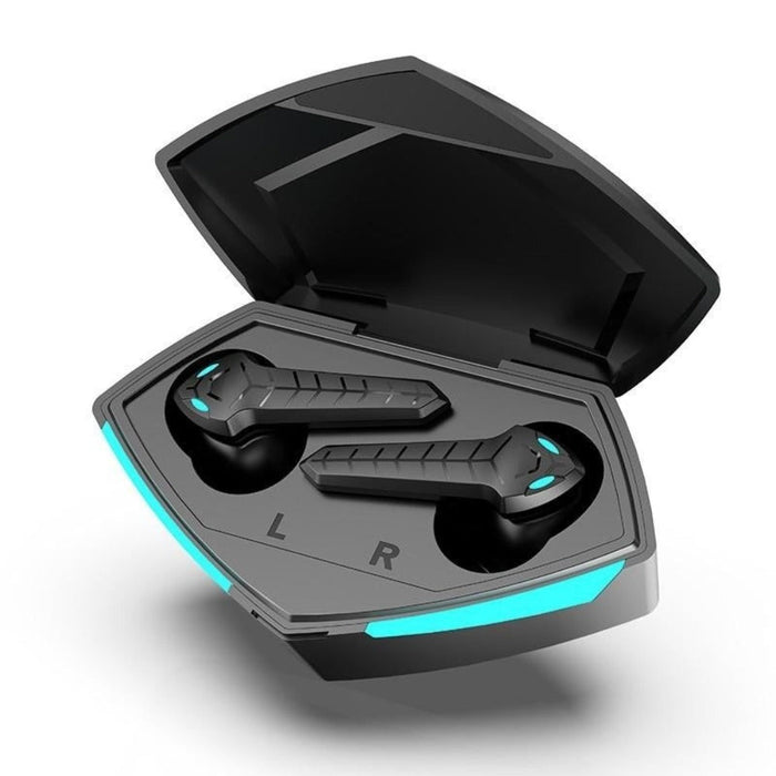 Dragon Wireless Stereo Gaming Earbuds with Active Noise Cancellation: black, dark teal wireless earbuds with charging case, f