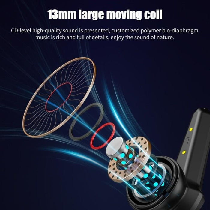 Dragon Wireless Stereo Gaming Earbuds with Active Noise Cancellation: black, dark teal wireless earbuds with charging case, f