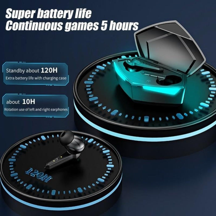 Dragon Wireless Stereo Gaming Earbuds with Active Noise Cancellation: black, dark teal wireless earbuds with charging case, f