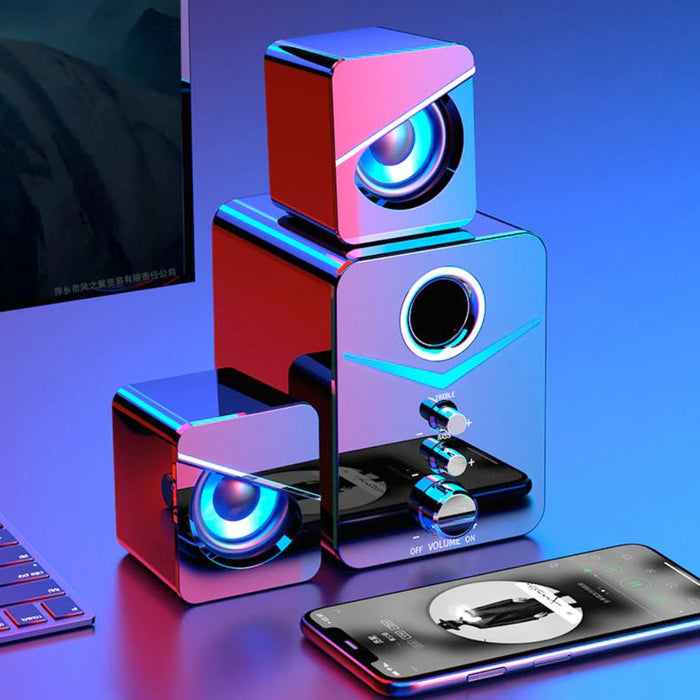 Dragon Wireless Triple Speaker Set: black, dark gray desktop speaker system, modern futuristic style