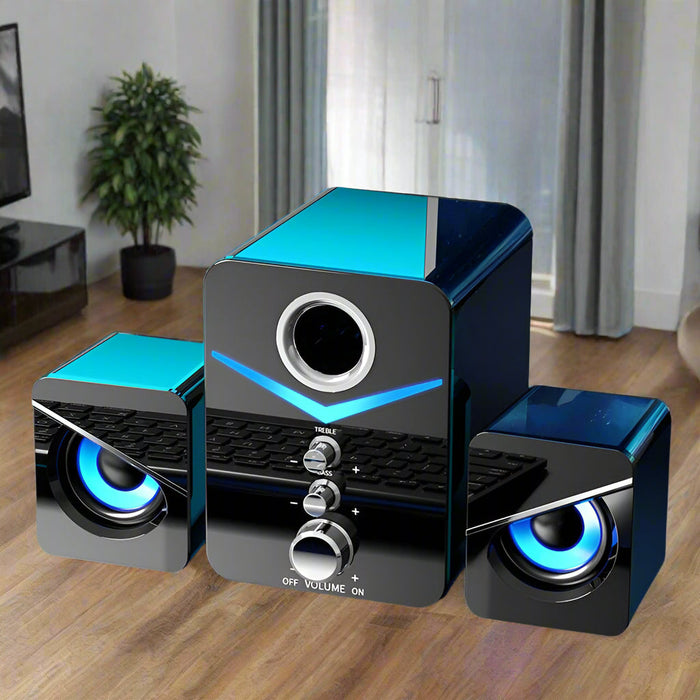 Dragon Wireless Triple Speaker Set: black, dark gray desktop speaker system, modern futuristic style