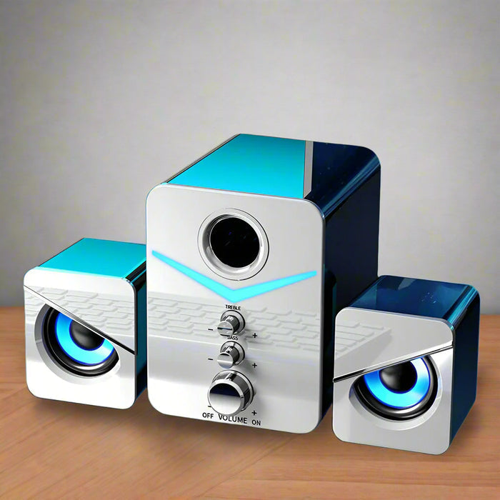 Dragon Wireless Triple Speaker Set: black, dark gray desktop speaker system, modern futuristic style