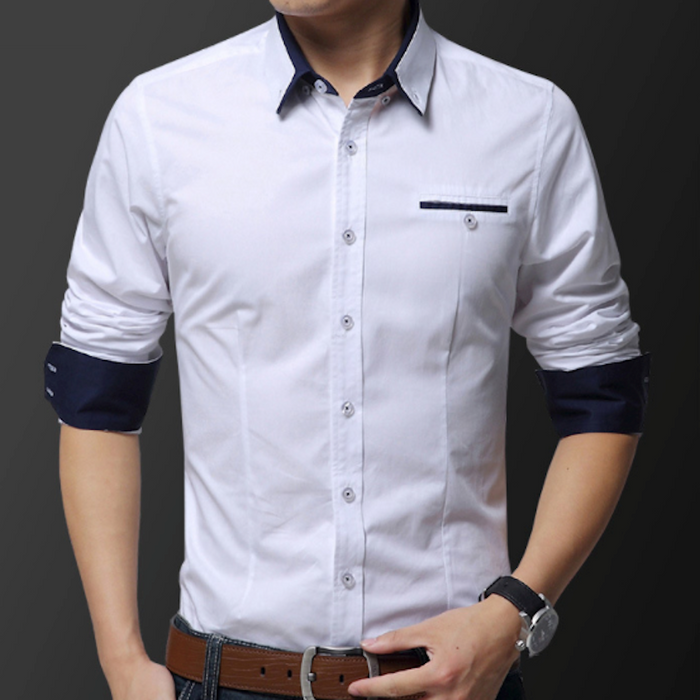 Dual Collar Men's Button-up Shirt: pink, light blue button-up shirt, smart casual style