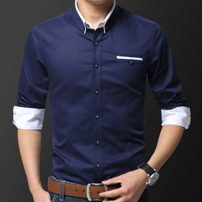 Dual Collar Men's Button-up Shirt: pink, light blue button-up shirt, smart casual style
