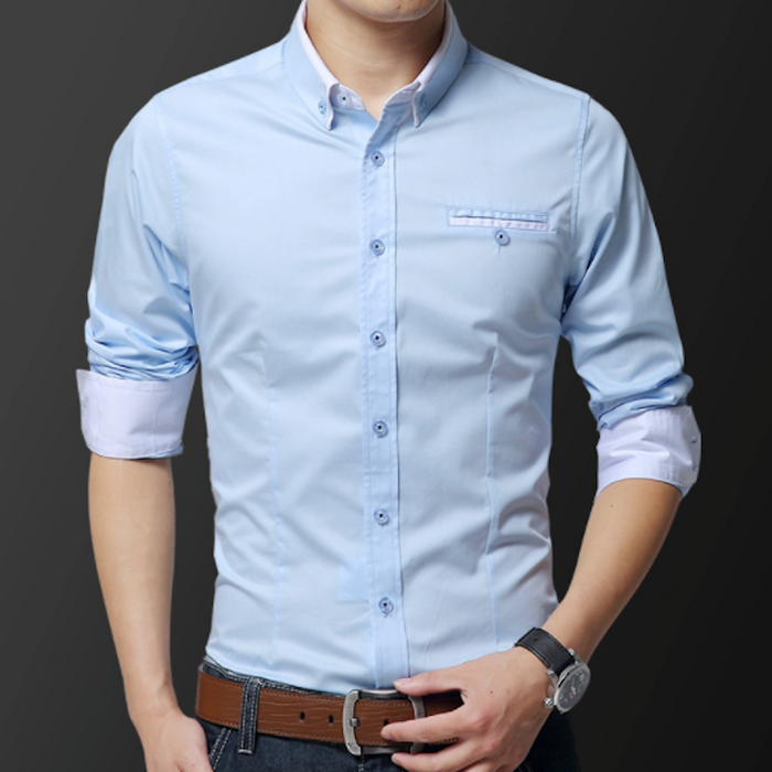 Dual Collar Men's Button-up Shirt: pink, light blue button-up shirt, smart casual style