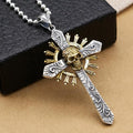 Dual Color Skeleton Cross Pendant: silver, gold skull and cross, gothic religious style