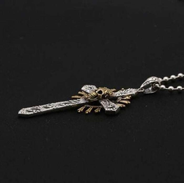 Dual Color Skeleton Cross Pendant: silver, gold skull and cross, gothic religious style