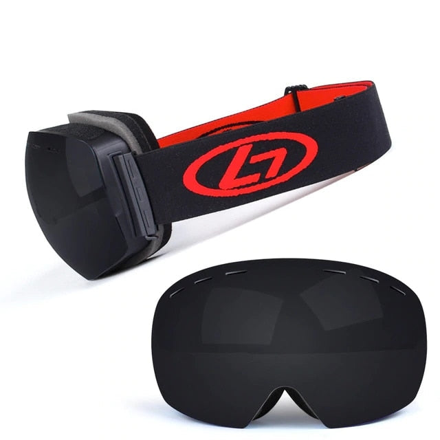 Dual-layered Ski Goggles with UV 400 Shield and Anti-Fog Technology: blue, white mountain and snowy forest landscape, sporty