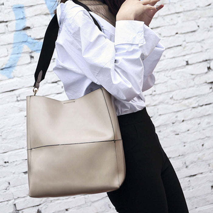 Dual-Use Carryall Bag: beige, black shoulder bag, minimal style