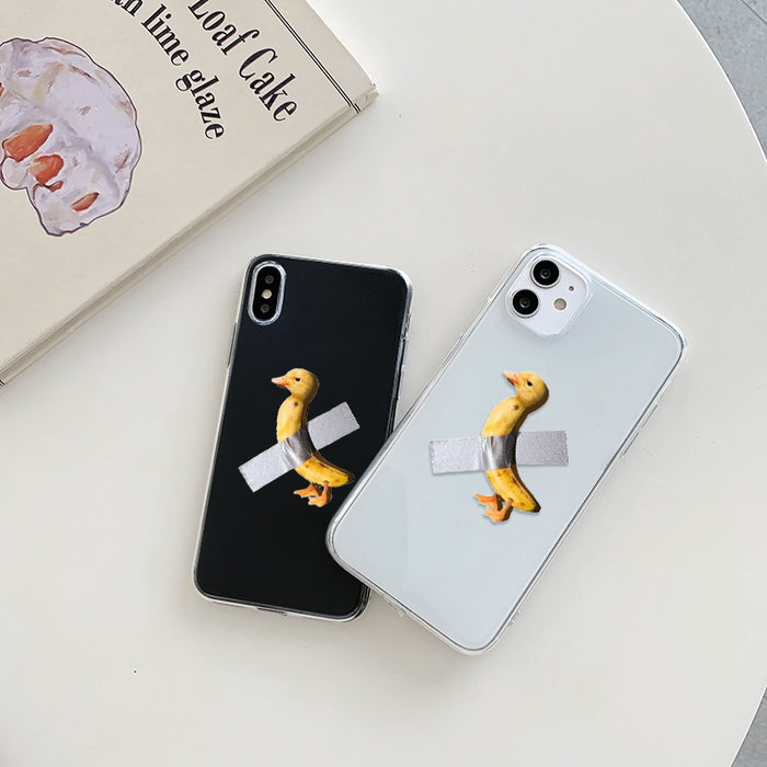 Duckana Transparent TPU Phone Case: clear, yellow duck, minimal cartoon style