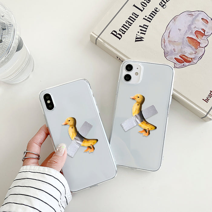 Duckana Transparent TPU Phone Case: clear, yellow duck, minimal cartoon style