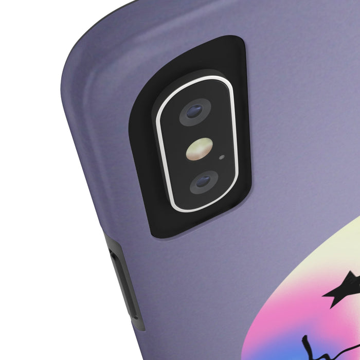 Durable iPhone Case with Starry Happy Face Design and Wireless Charging Capability: lavender purple, black smiley face graphi