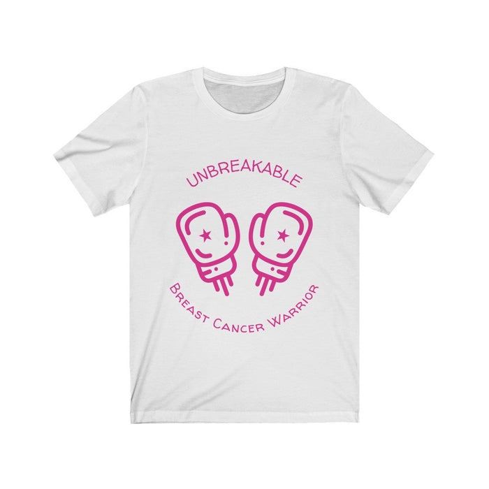 Durable Pink Ribbon Awareness Tee Shirt: white, pink breast cancer awareness theme, cartoon awareness graphic style