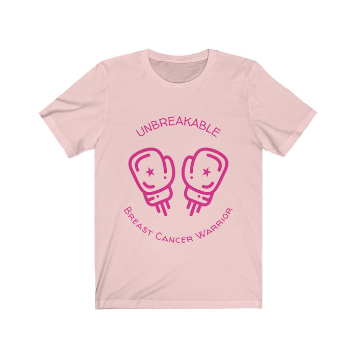 Durable Pink Ribbon Awareness Tee Shirt: white, pink breast cancer awareness theme, cartoon awareness graphic style