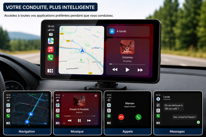 Écran CarPlay V9 10” – Sans fil avec caméra avant & arrière