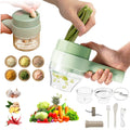 Electric Handheld Vegetable Slicer with 4 Interchangeable Blades, Portable Design: light green, white compact food chopper/gr