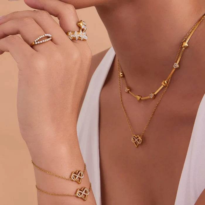 Elegant Gold-Plated Heart Necklace & Bracelet Set