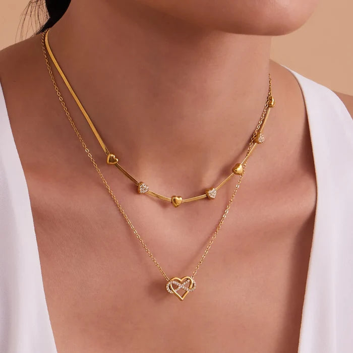 Elegant Gold-Plated Heart Necklace & Bracelet Set