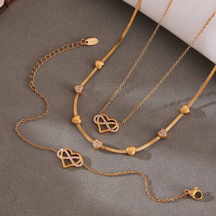 Elegant Gold-Plated Heart Necklace & Bracelet Set