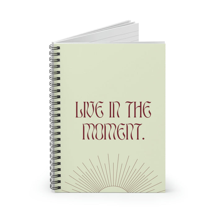 Embrace the Present Spiral Notepad: pale green, black spiral-bound notebook, minimal style