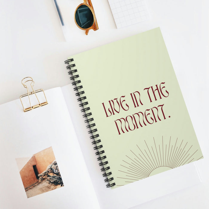 Embrace the Present Spiral Notepad: pale green, black spiral-bound notebook, minimal style