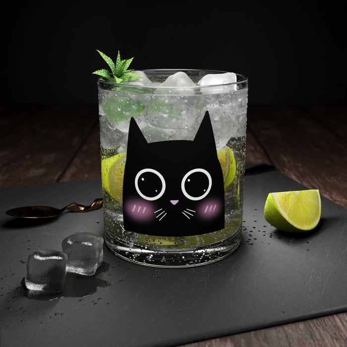 Emotive Feline Mug Set (2 Pieces): clear, orange black cat character, kawaii cartoon style
