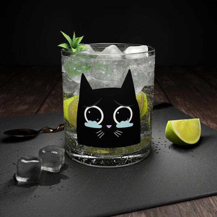 Emotive Feline Mug Set (2 Pieces): clear, orange black cat character, kawaii cartoon style