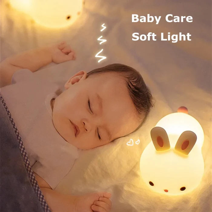 Enhanced 16-Color LED Bunny Night Light with Touch Sensing: warm white, cream rabbit, kawaii style