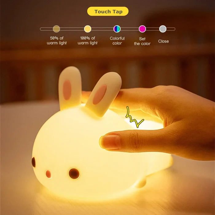 Enhanced 16-Color LED Bunny Night Light with Touch Sensing: warm white, cream rabbit, kawaii style