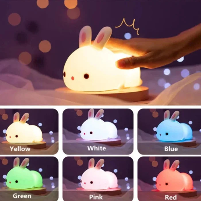 Enhanced 16-Color LED Bunny Night Light with Touch Sensing: warm white, cream rabbit, kawaii style