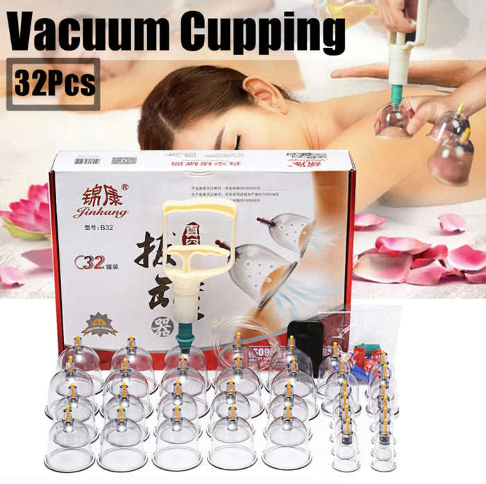 Enhanced 32-Piece Cupping Therapy Kit for High-End Massage Experience: transparent, white cupping therapy set, medical/utilit