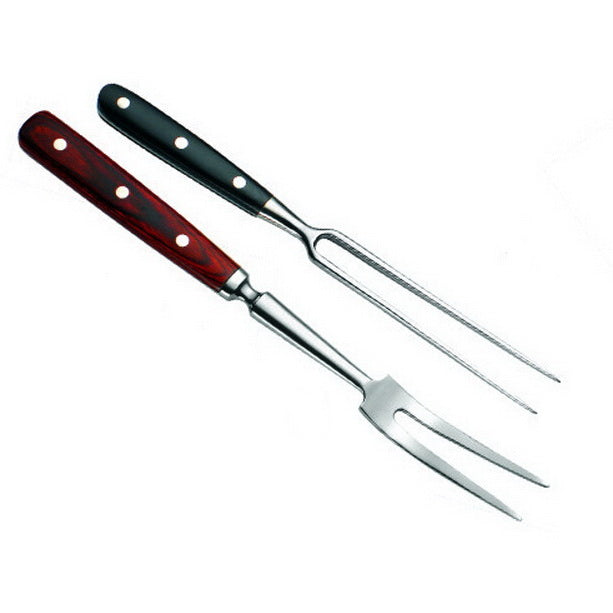 Enhanced Grilling Forks Set for Professional Roasting: silver, dark red two-pronged carving forks, classic kitchen utensil st