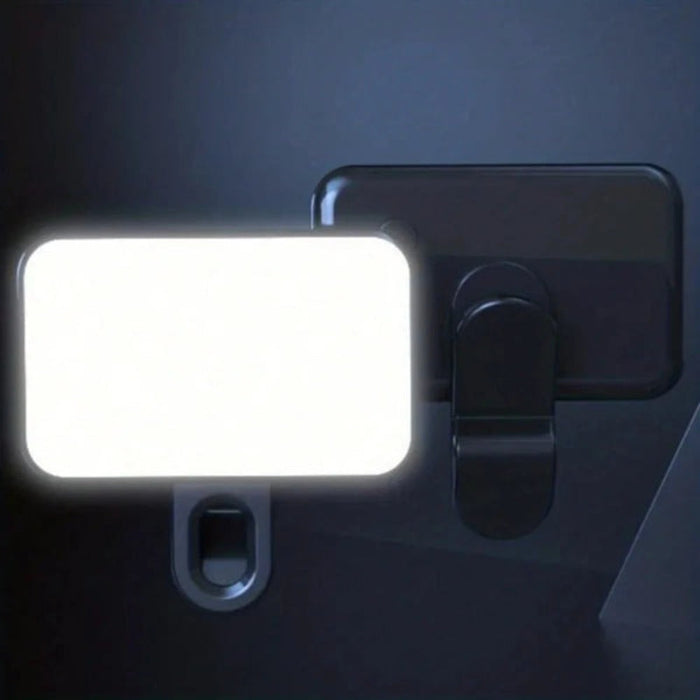 Enhanced LED Selfie Light Clip with High Brightness: white, black clip-on LED light, minimal style