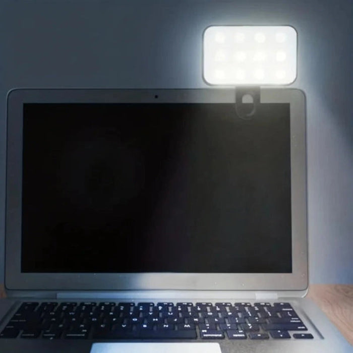 Enhanced LED Selfie Light Clip with High Brightness: white, black clip-on LED light, minimal style