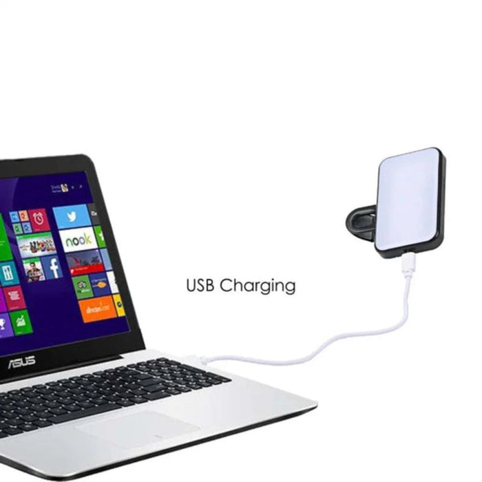 Enhanced LED Selfie Light Clip with High Brightness: white, black clip-on LED light, minimal style