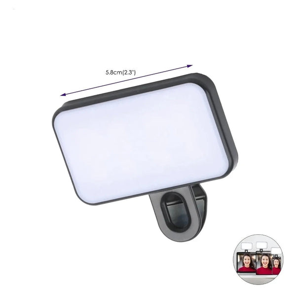 Enhanced LED Selfie Light Clip with High Brightness: white, black clip-on LED light, minimal style
