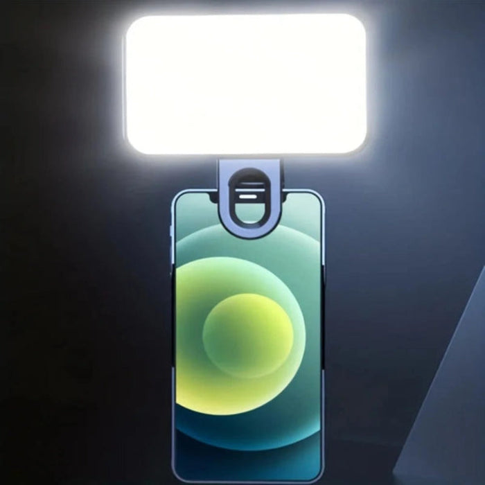 Enhanced LED Selfie Light Clip with High Brightness: white, black clip-on LED light, minimal style