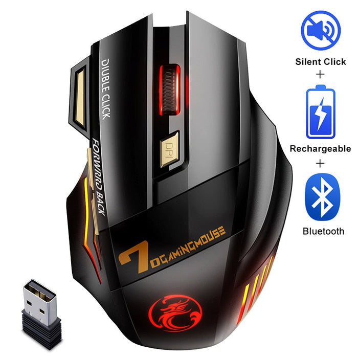 Ergonomic Bluetooth Gaming Mouse with Silent Wireless Connectivity: black, gray wireless computer mouse with USB receiver, ga