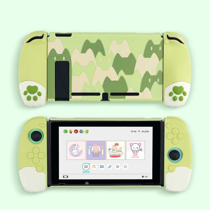Ergonomic Cat Switch Case: Complete Protection: light blue, white pastel mountain landscape and cute character theme, kawaii