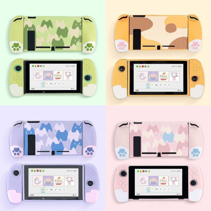 Ergonomic Cat Switch Case: Complete Protection: light blue, white pastel mountain landscape and cute character theme, kawaii