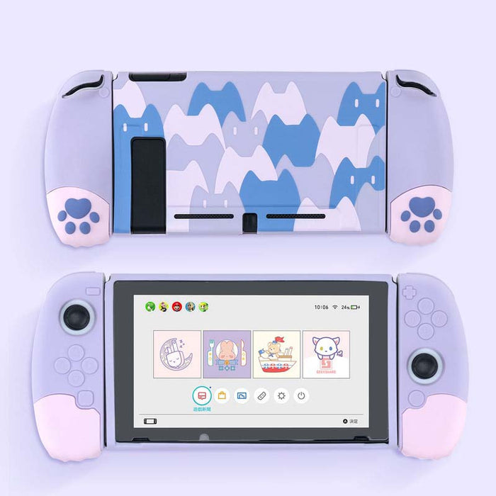 Ergonomic Cat Switch Case: Complete Protection: light blue, white pastel mountain landscape and cute character theme, kawaii