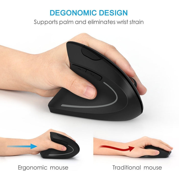 Ergonomic Vertical Mouse with 2.4G Wireless Connectivity: black, gray vertical ergonomic computer mouse with USB receiver, mi
