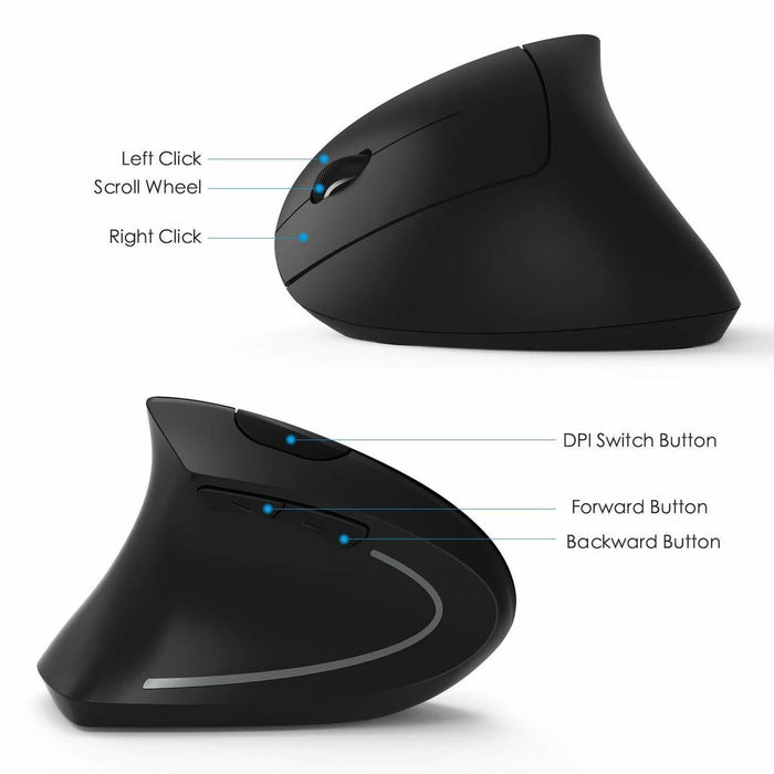 Ergonomic Vertical Mouse with 2.4G Wireless Connectivity: black, gray vertical ergonomic computer mouse with USB receiver, mi