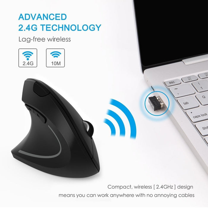 Ergonomic Vertical Mouse with 2.4G Wireless Connectivity: black, gray vertical ergonomic computer mouse with USB receiver, mi