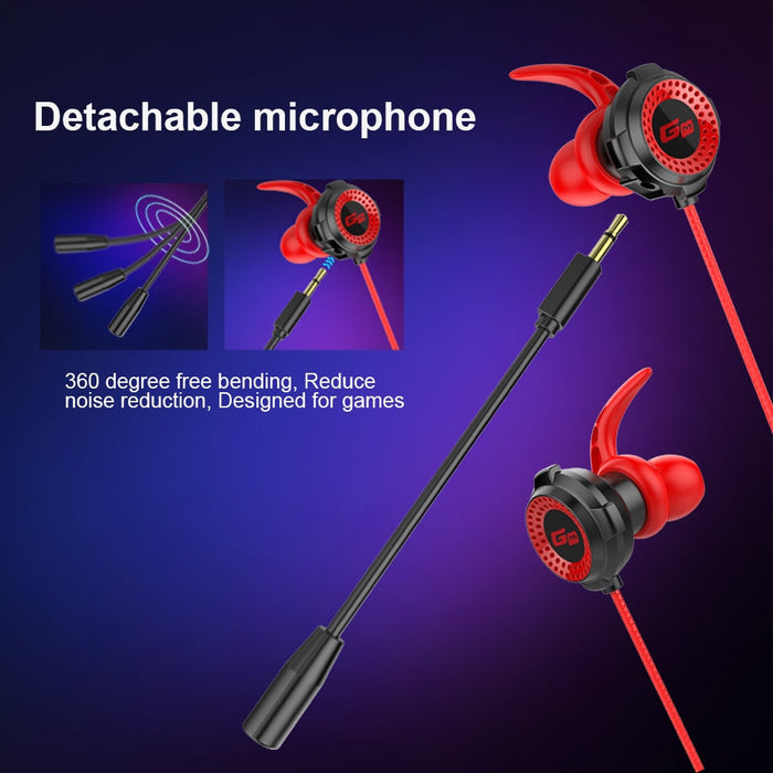 Extension Microphone Gaming Earphones, Dragon G2000 3.5mm: red, black wired in-ear gaming earphones