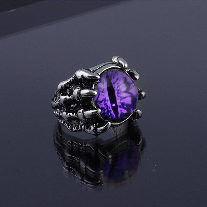 Eye-Emblazoned Claw Ring: silver, amber yellow dragon/claw motif, fantasy gothic style