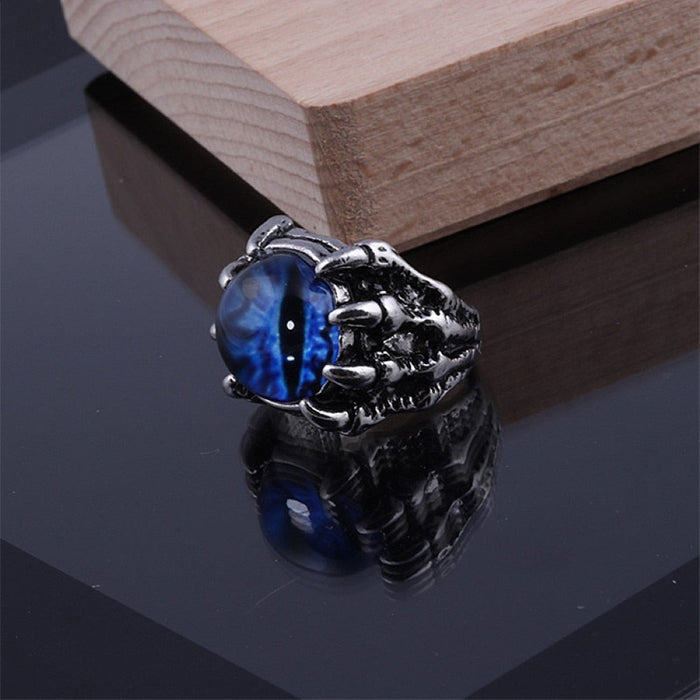 Eye-Emblazoned Claw Ring: silver, amber yellow dragon/claw motif, fantasy gothic style