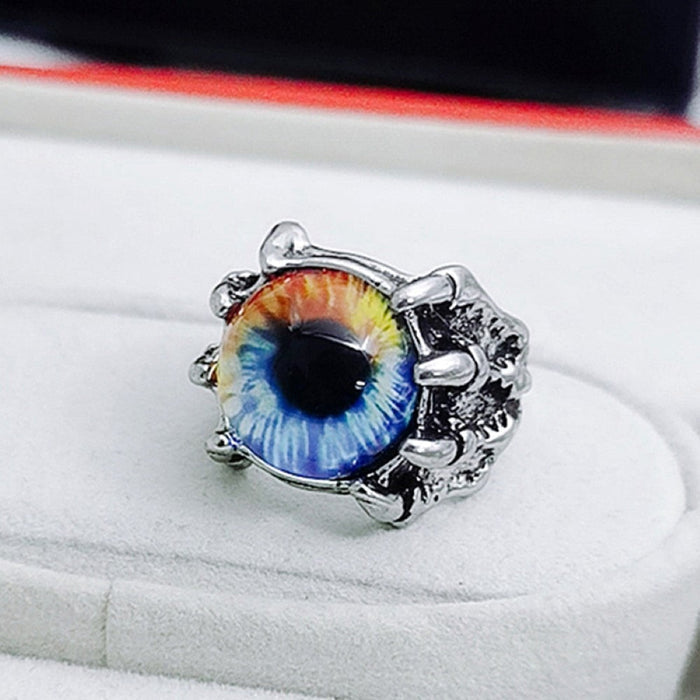 Eye-Emblazoned Claw Ring: silver, amber yellow dragon/claw motif, fantasy gothic style